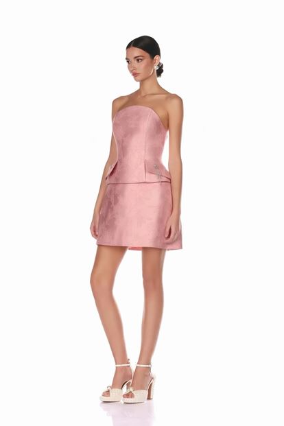 Robe de soirée mini rose poudré avec pompons en cristal